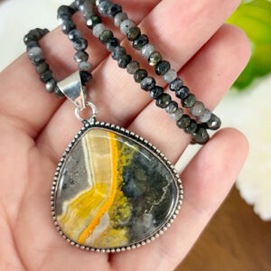 Bumblebee Jasper Pendant Vintage Southwest Boho Style Pear Handmade New 925